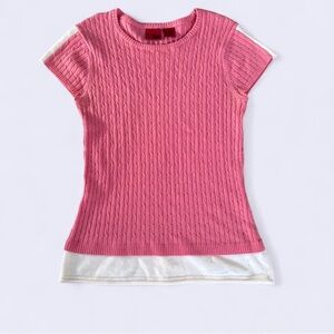 Pink and White Cable Knit Top